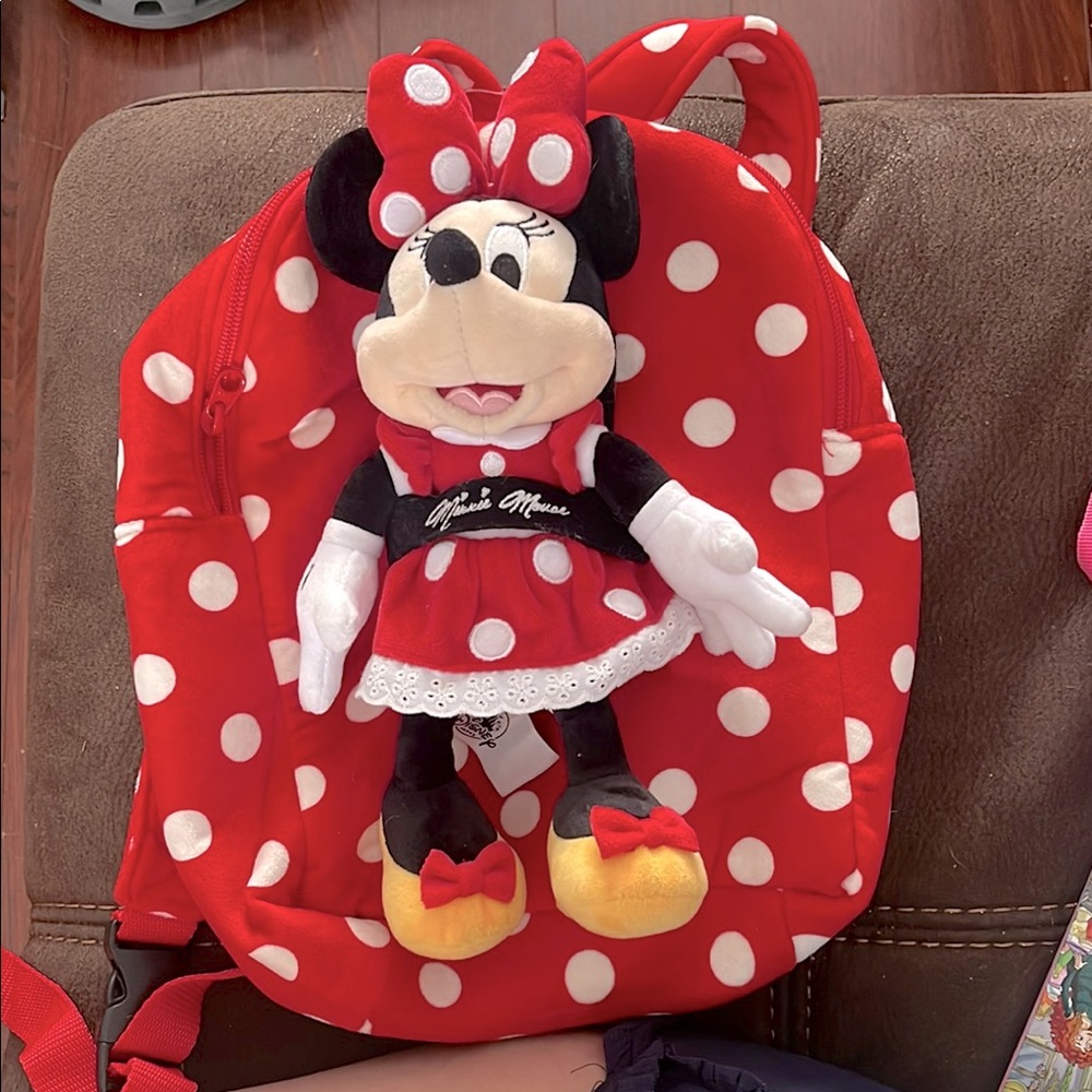 Disney Minnie Mouse Red Polka Dot Backpack and Plush Toy